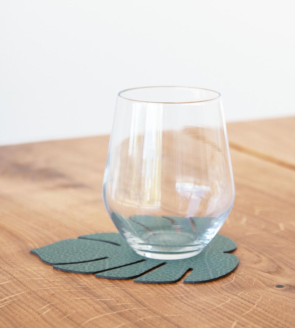 Lind Dna Leaf Glass Coaster Hippo Leather, Pastel Green