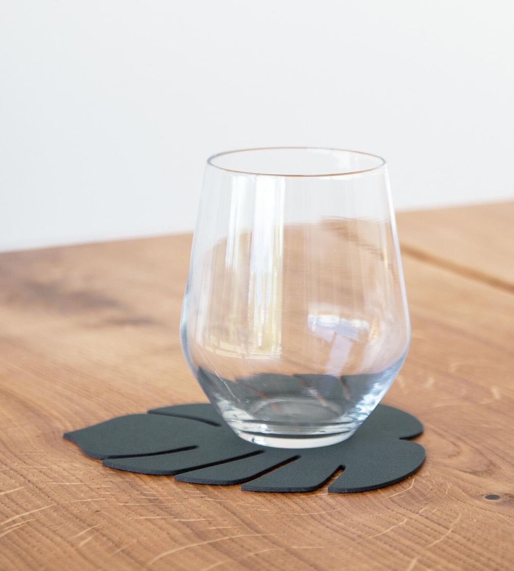 Lind DNA Leaf en verre coaster nupo cuir, vert foncé