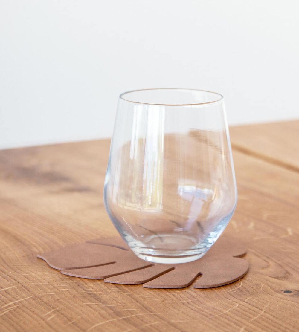 Lind DNA Leaf Glass Coaster nupo läder, naturligt