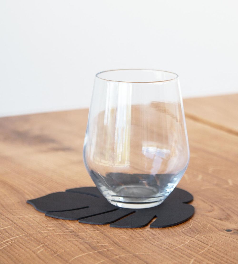 Lind DNA Leaf en verre coaster nupo cuir, noir