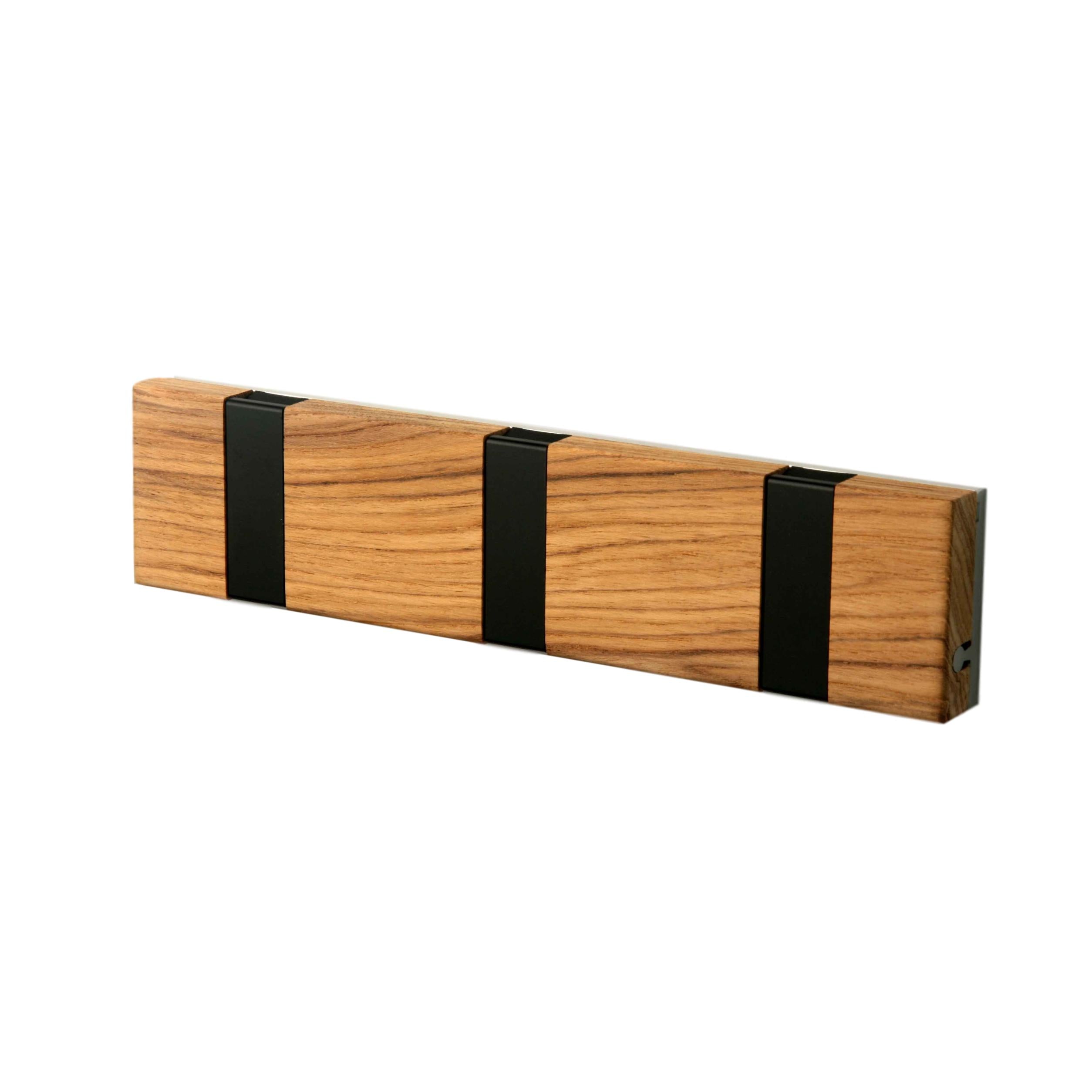 Loca Knax Lite Horizontal Coat Rack 3 Hooks, Teak Untreated/Black