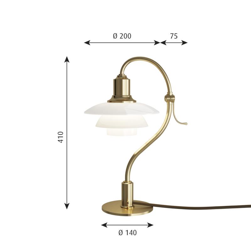 Louis Poulsen PH 2/2 Die Fragezeichen -Tischlampe, Messing/Opalglas glänzend