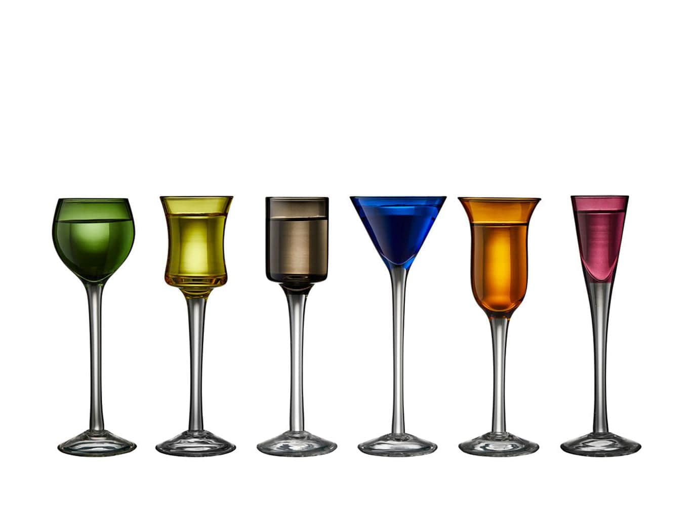 Lyngby Glas Schnapps Glass forskellige farver, 6 stk.
