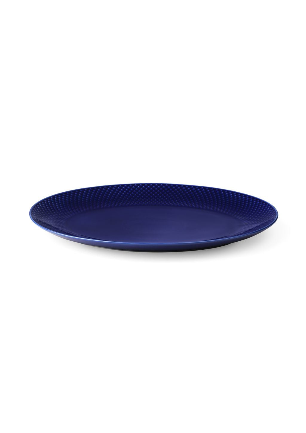 Lyngby Porcelæn Rhombe Color Oval serveringsplade 35x26,5, mørkeblå