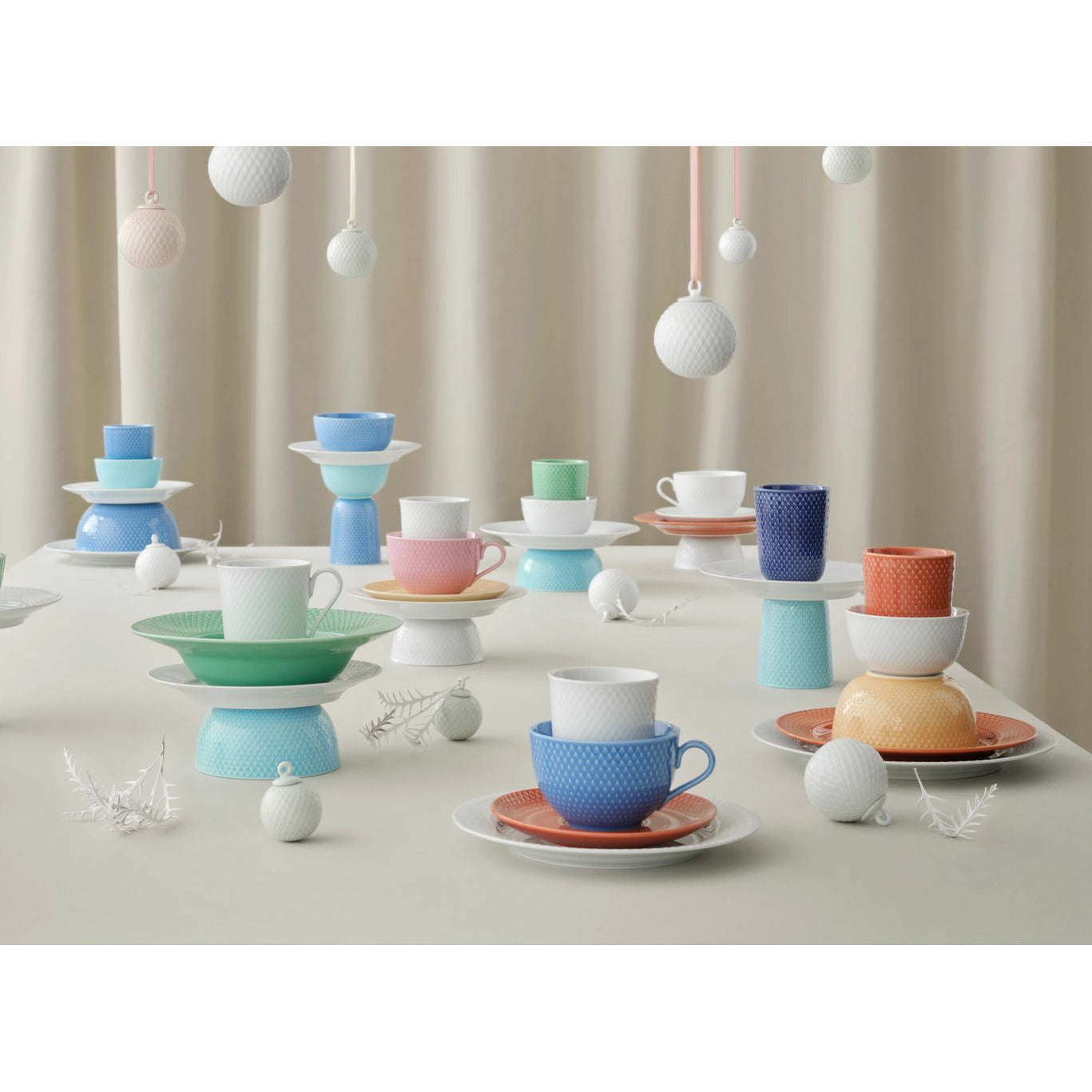 Lyngby Porcelæn Rhombe Color Tea Tasse mit Untertasse, Blau/Terrakotta