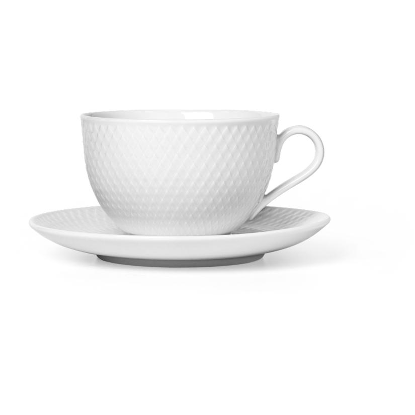 Lyngby Porcelæn Rhombe -tekopp med tefat 39 Cl White Porcelain