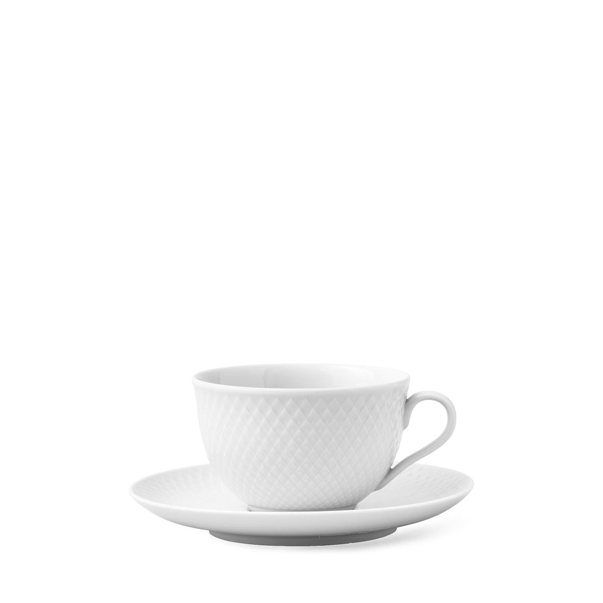 Tasse à thé Lyngby Rhombe avec soucoupe, blanc