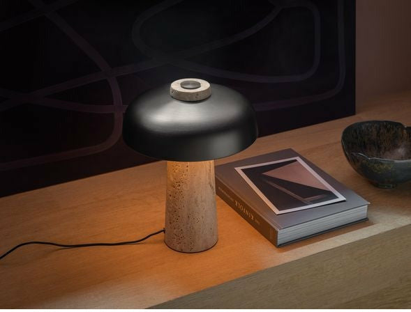 Audo Copenhagen Reverse Table Lamp, Travertine Marble