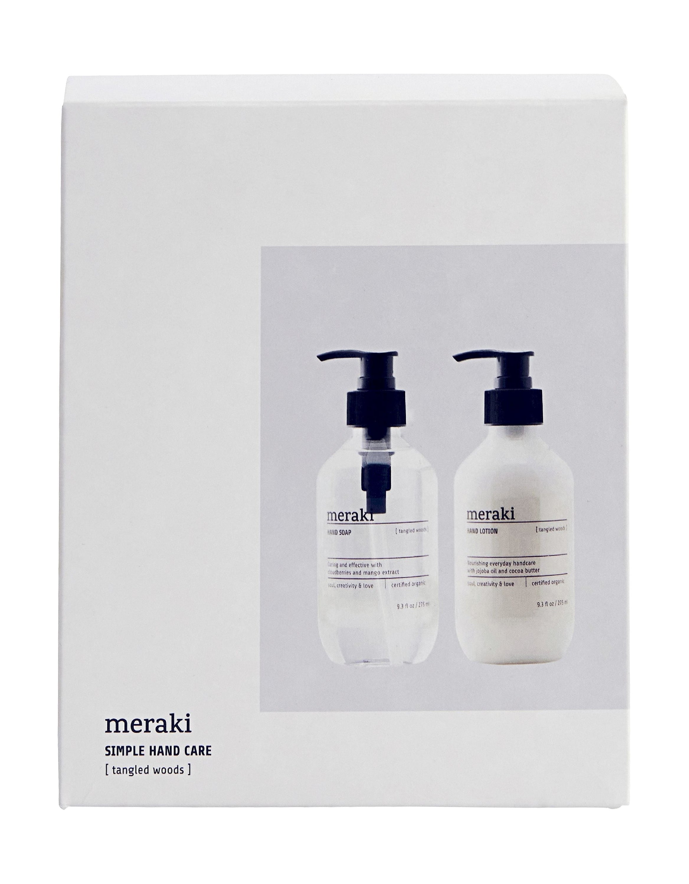 Boîte-cadeau Meraki avec savon à main 275 ml et lotion à main 275 ml, bois emmêlé