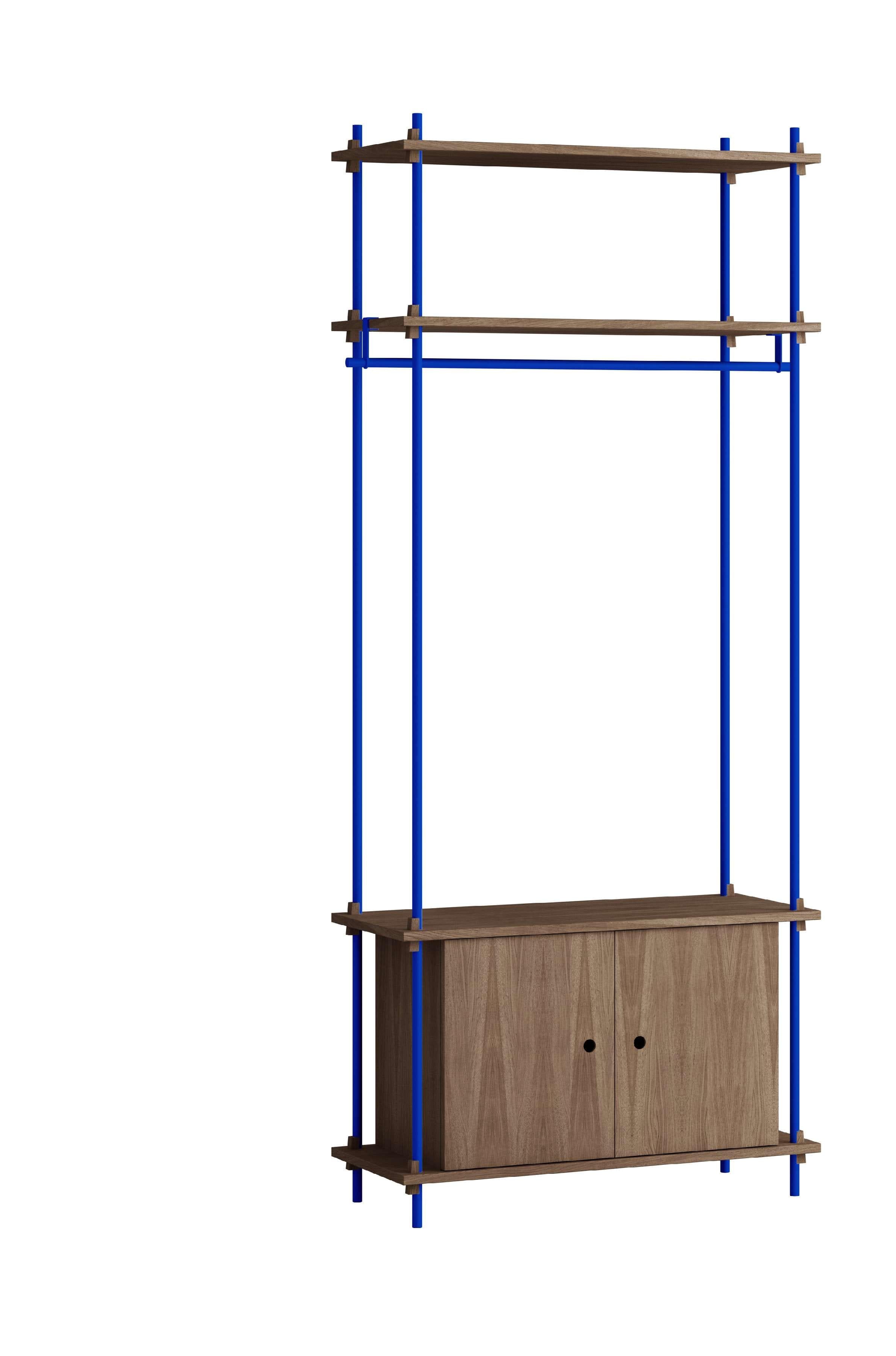 Moebe Shelving System S.200.1.G, Smoked Oak/Deep Blue