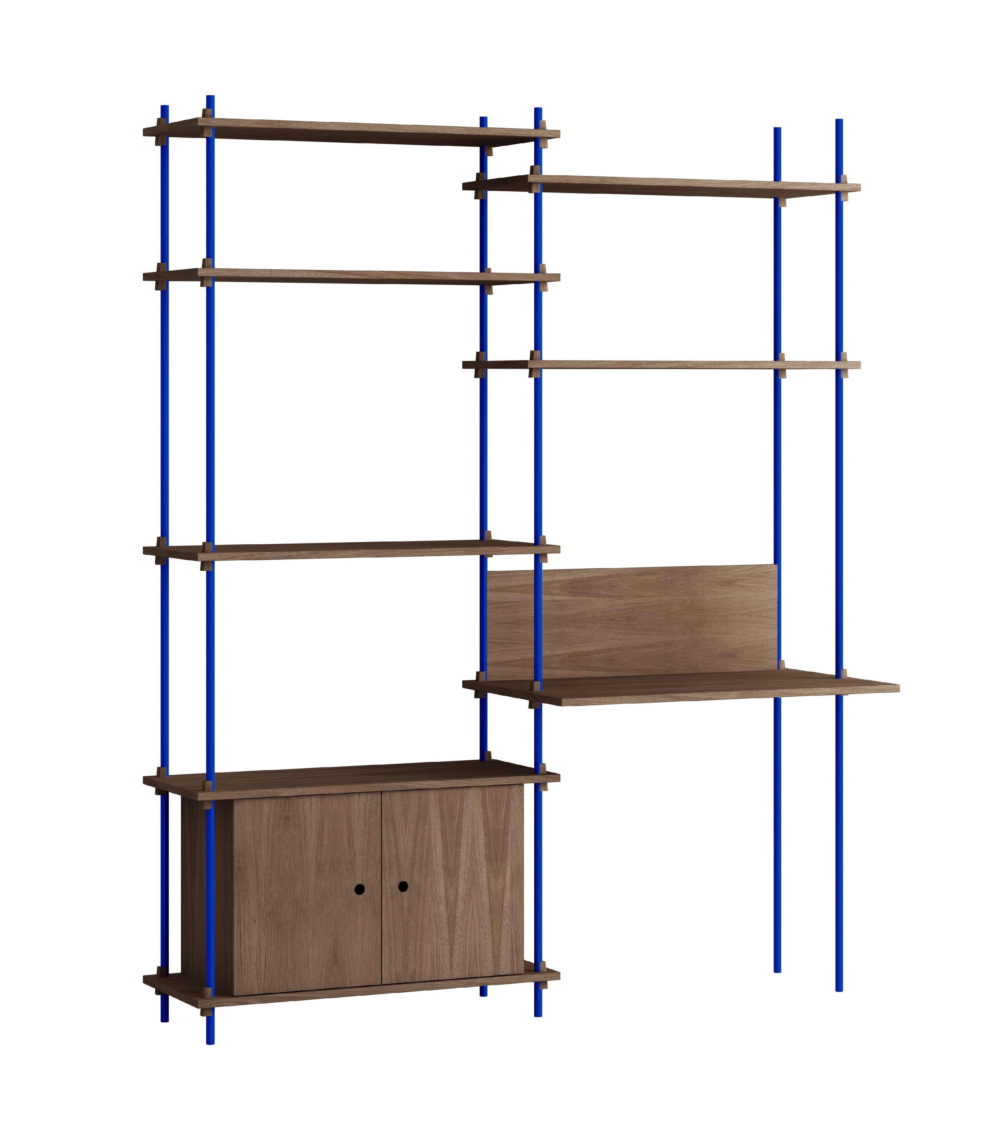 Moebe Shelving System S.200.2.E, Smoked Oak/Deep Blue