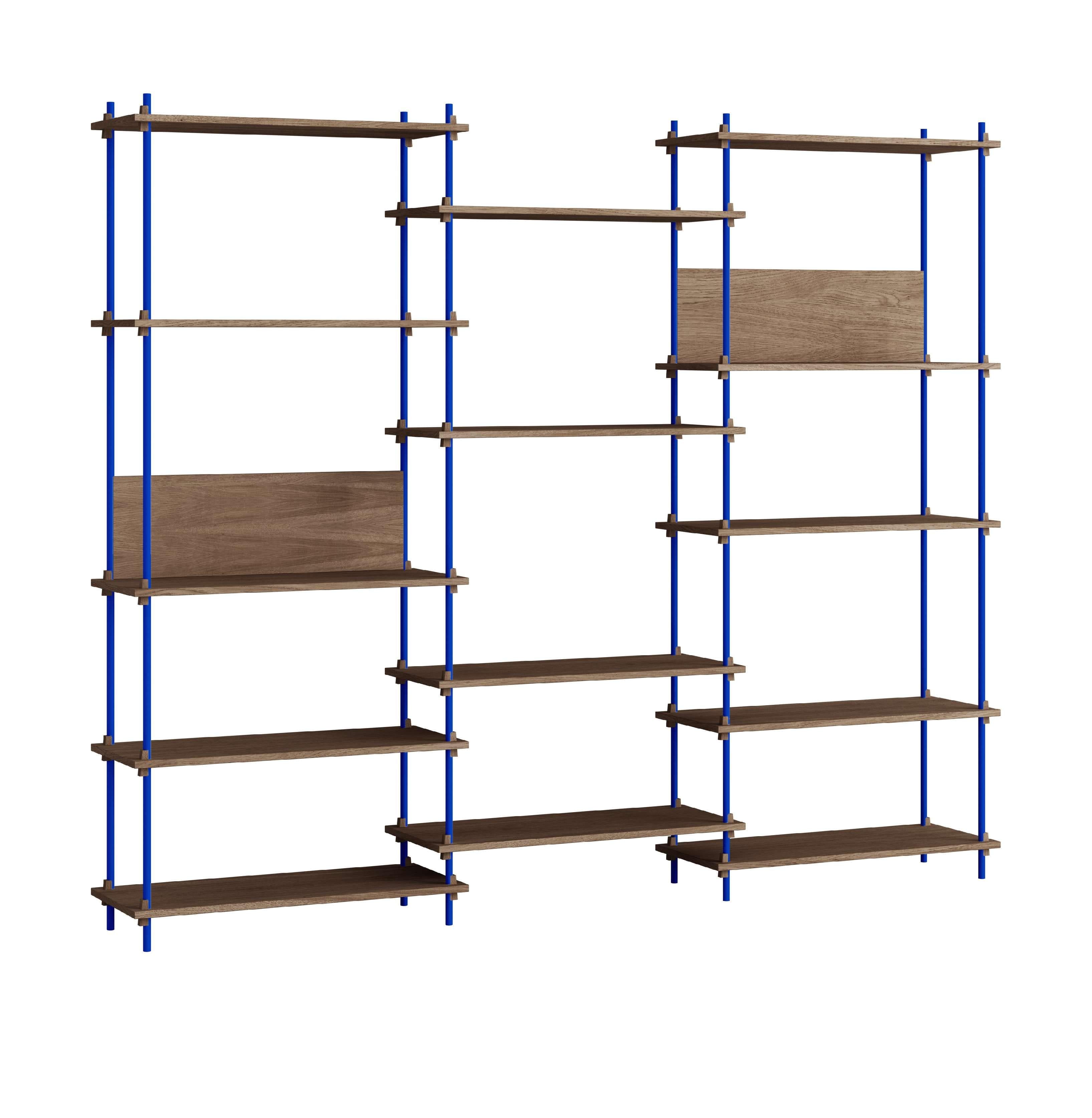 Moebe Shelving System S.200.3.A, Smoked Oak/Deep Blue