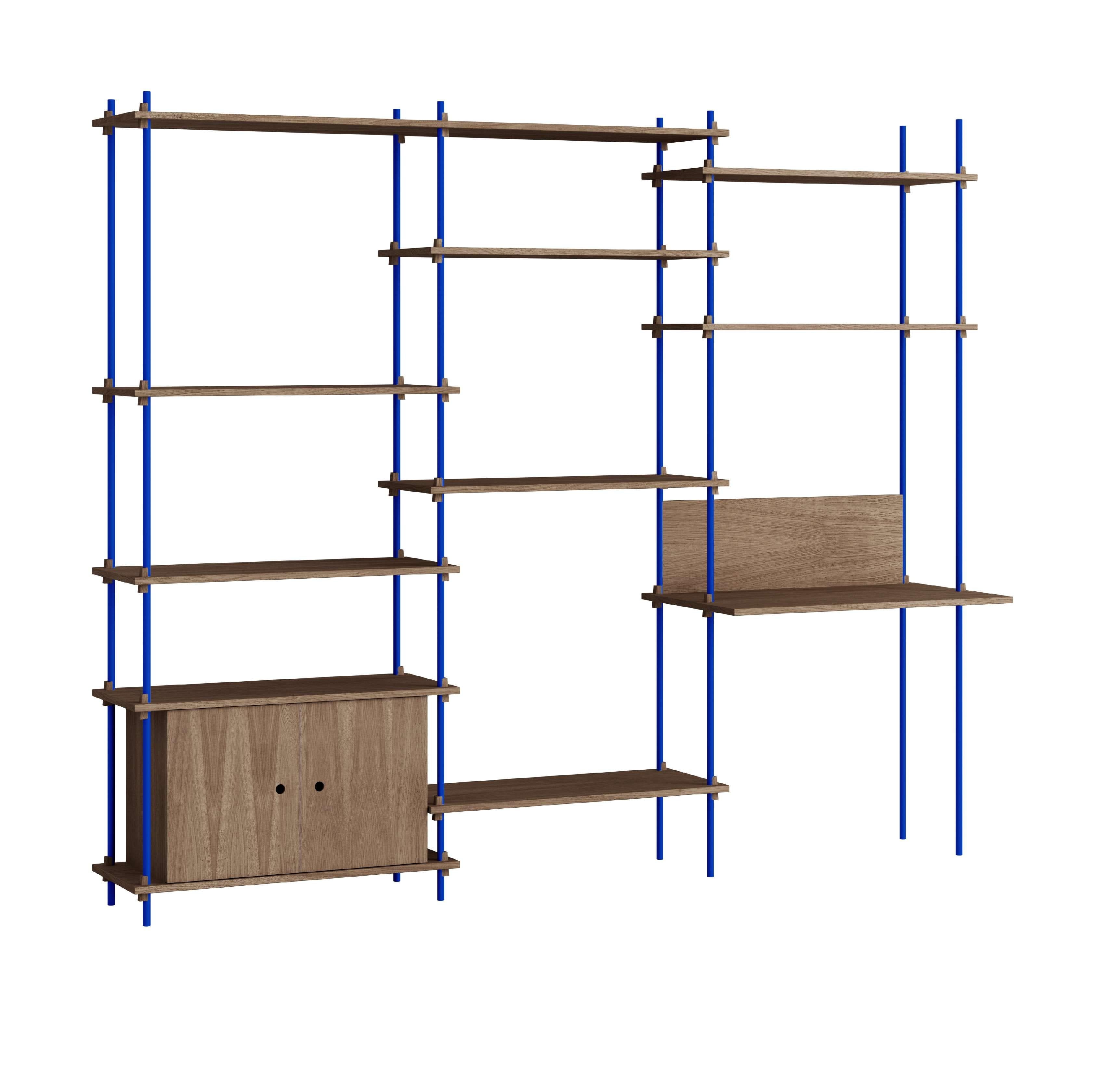 Moebe Shelving System S.200.3.D, Smoked Oak/Deep Blue