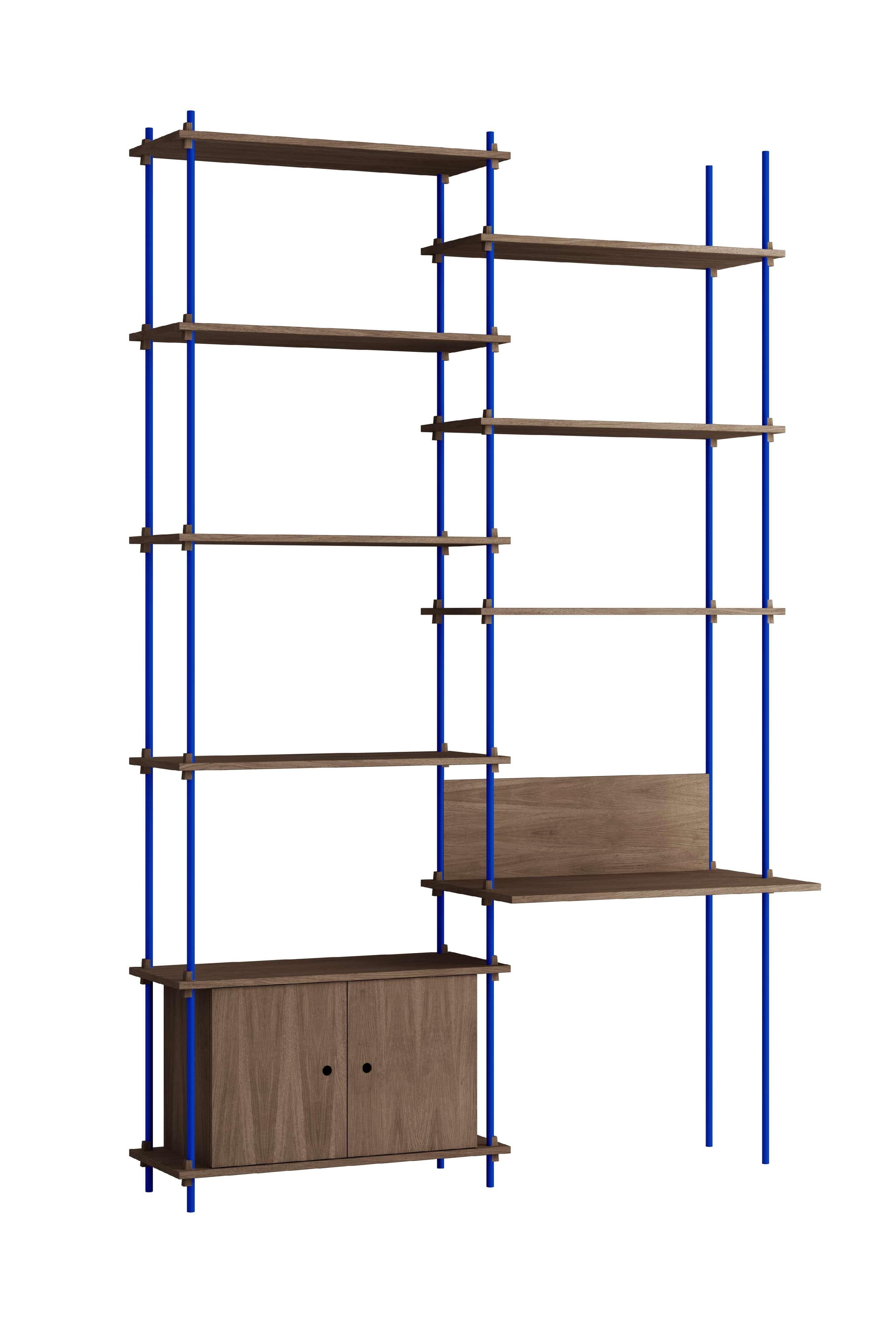 Moebe Shelving System S.255.2.E, Smoked Oak/Deep Blue