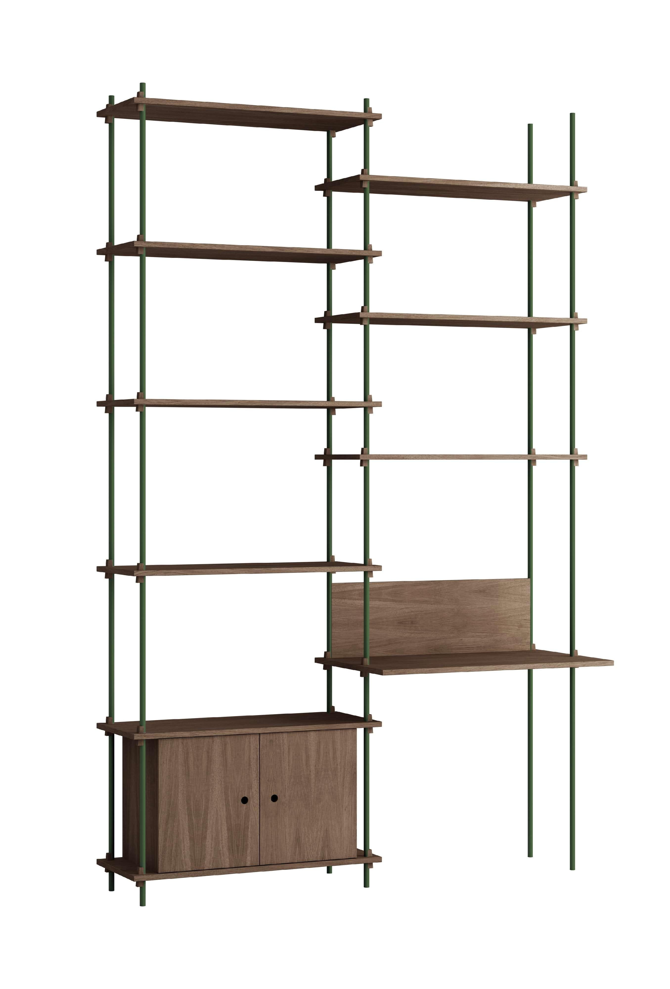 Moebe Shelving System S.255.2.E, Smoked Oak/Pine Green