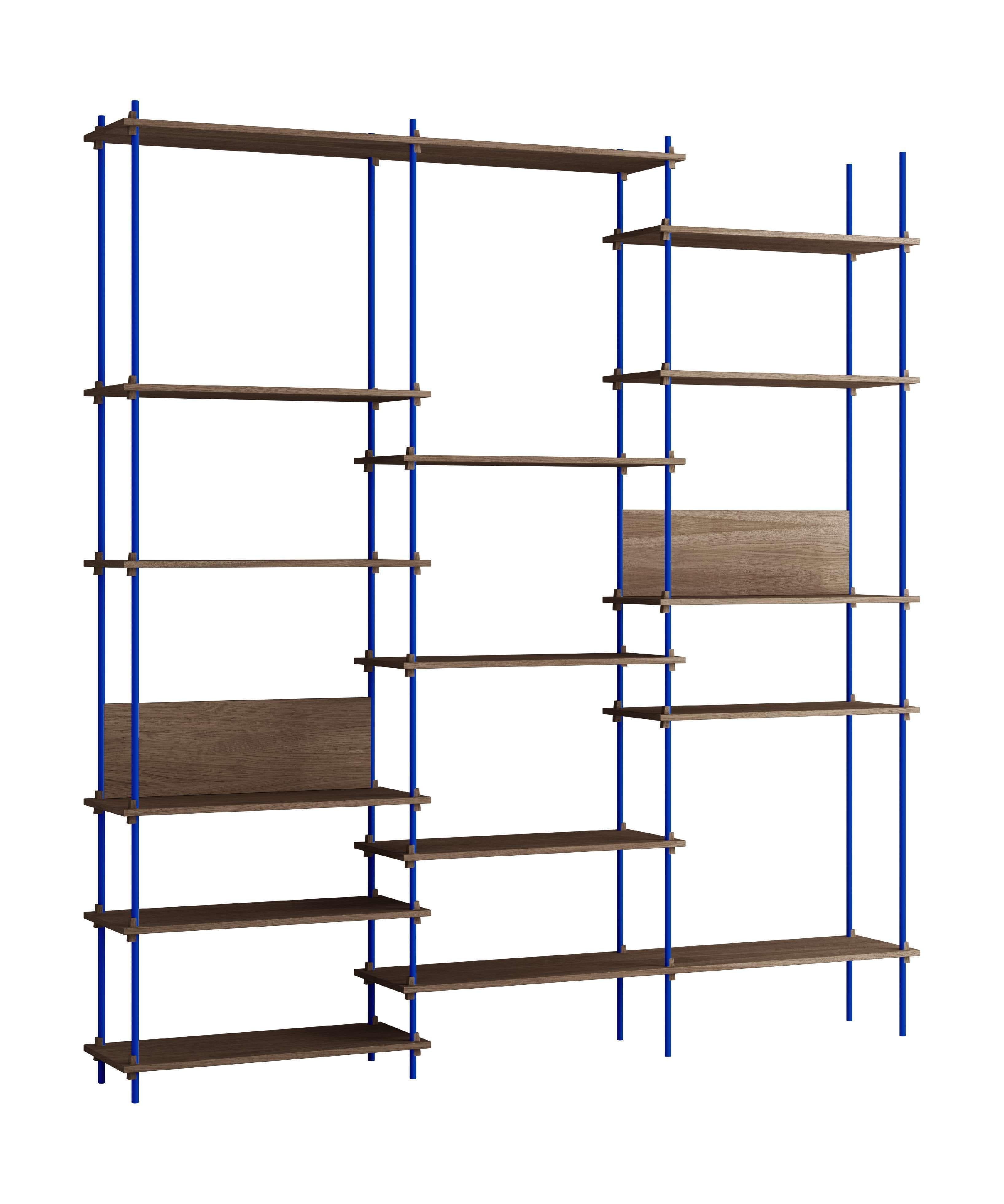 Moebe Shelving System S.255.3.A, Smoked Oak/Deep Blue