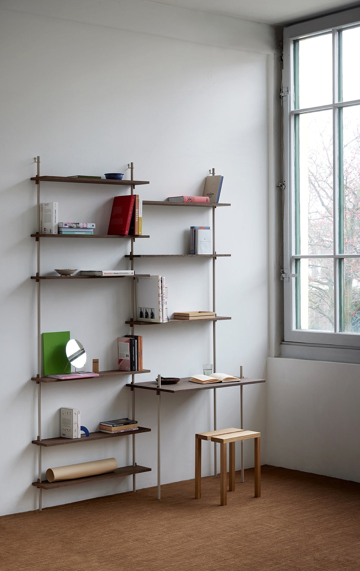 Moebe Wall Shelving Ws.115.2, Smoked Oak/Warm Grey