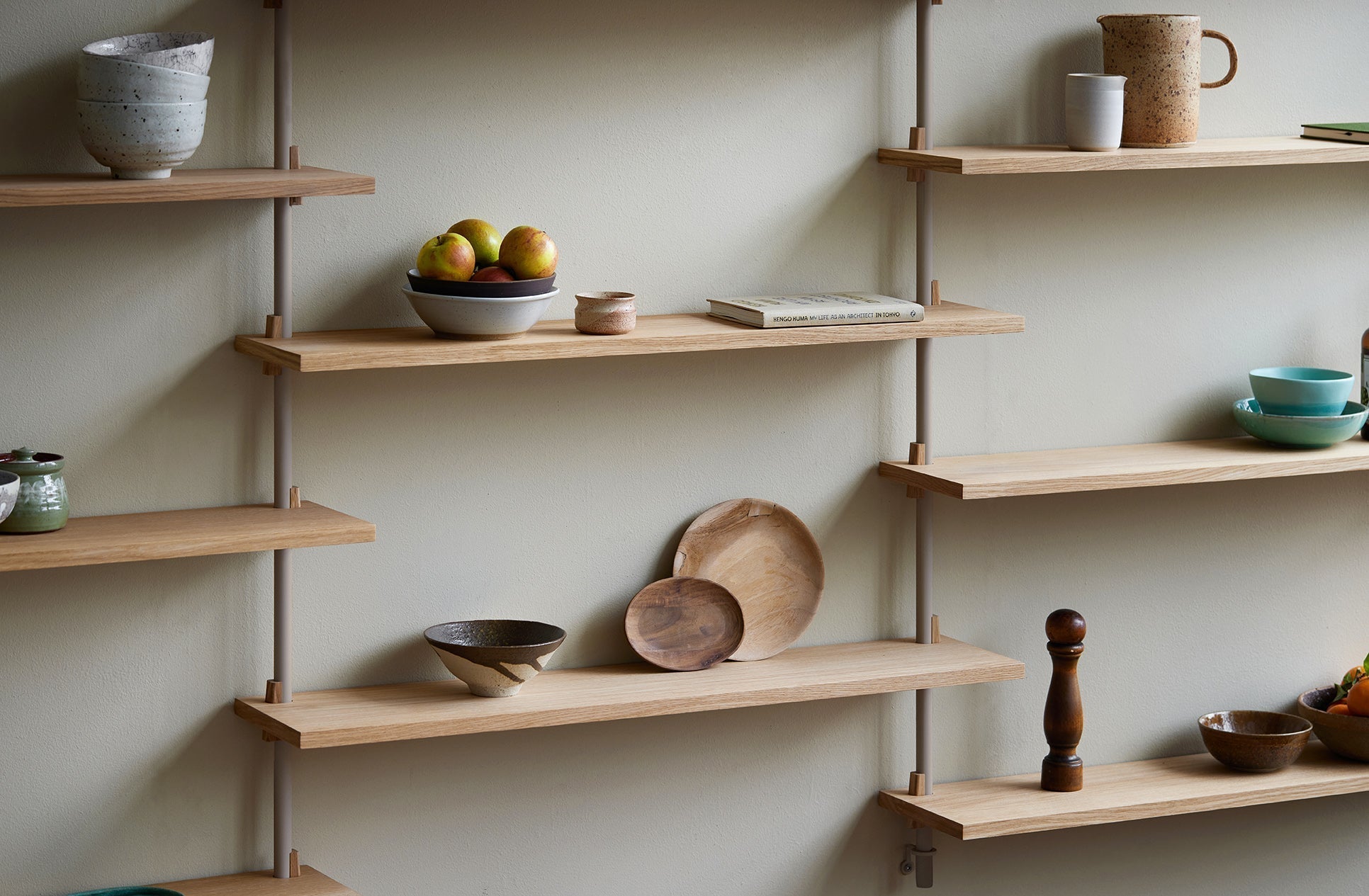 Moebe Wall Shelving Ws.85.1, Oak/Warm Grey