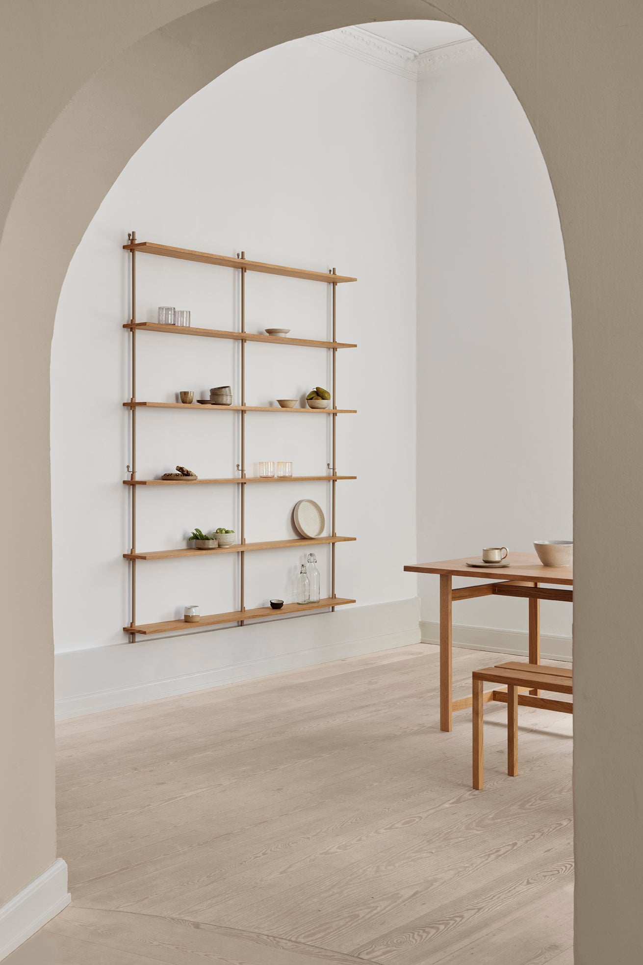 Moebe Wall Shelving Ws.85.1, Oak/Warm Grey