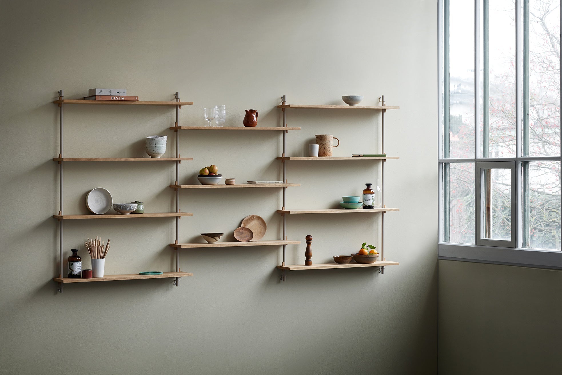 Moebe Wall Shelving Ws.85.1, Oak/Warm Grey