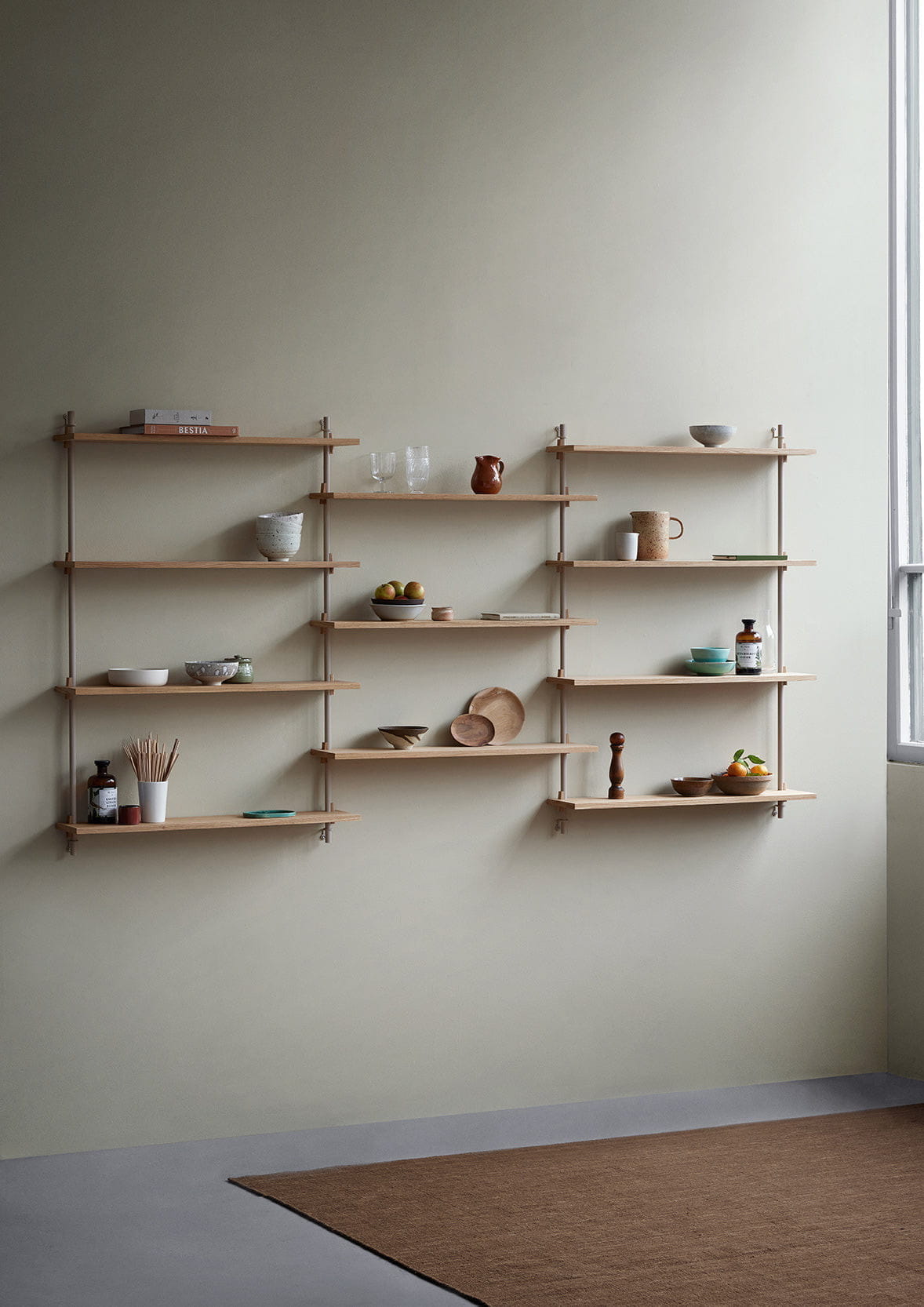 Moebe Wall Shelving Ws.85.1, Oak/Warm Grey