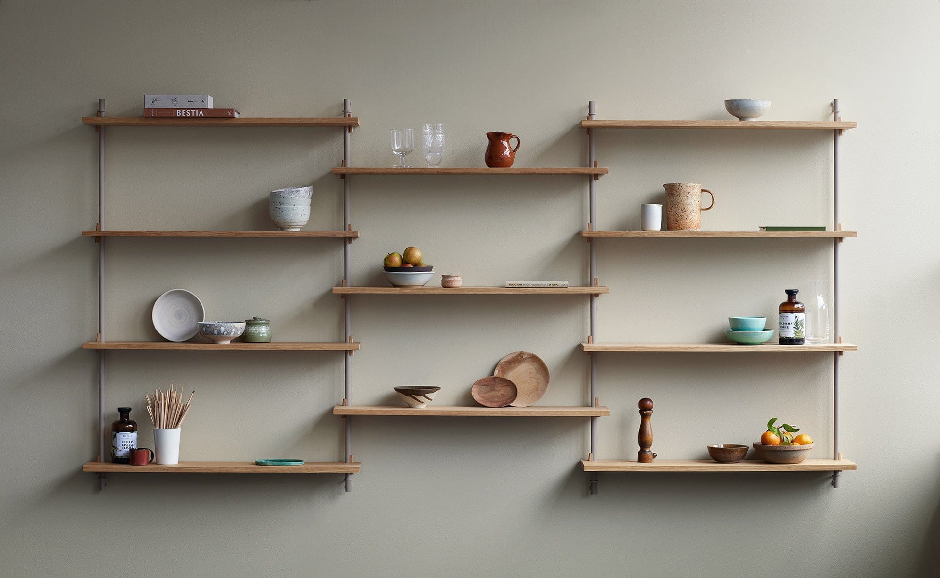 Moebe Wall Shelving Ws.85.1, Oak/Warm Grey