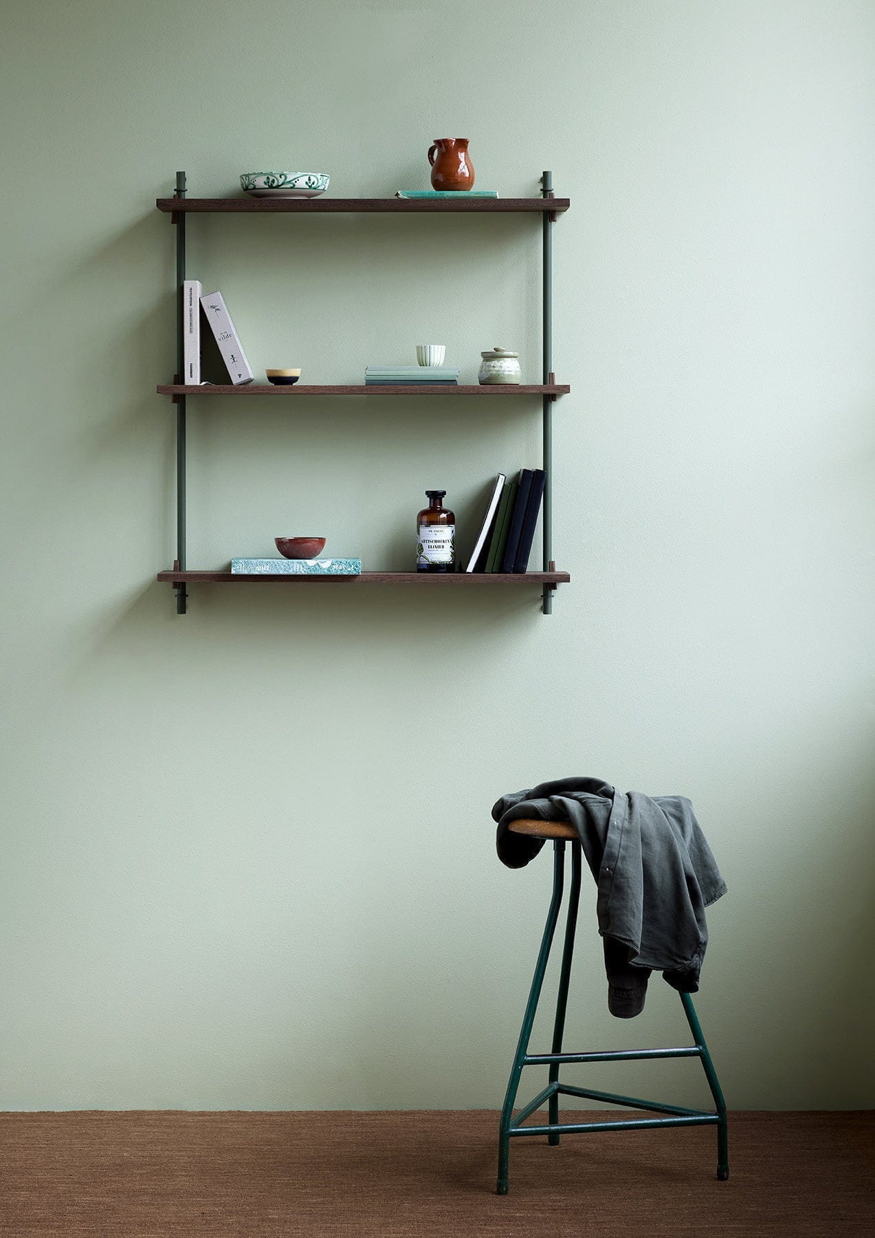 Moebe Wall Shelving Ws.85.1, Smoked Oak/Pine Green