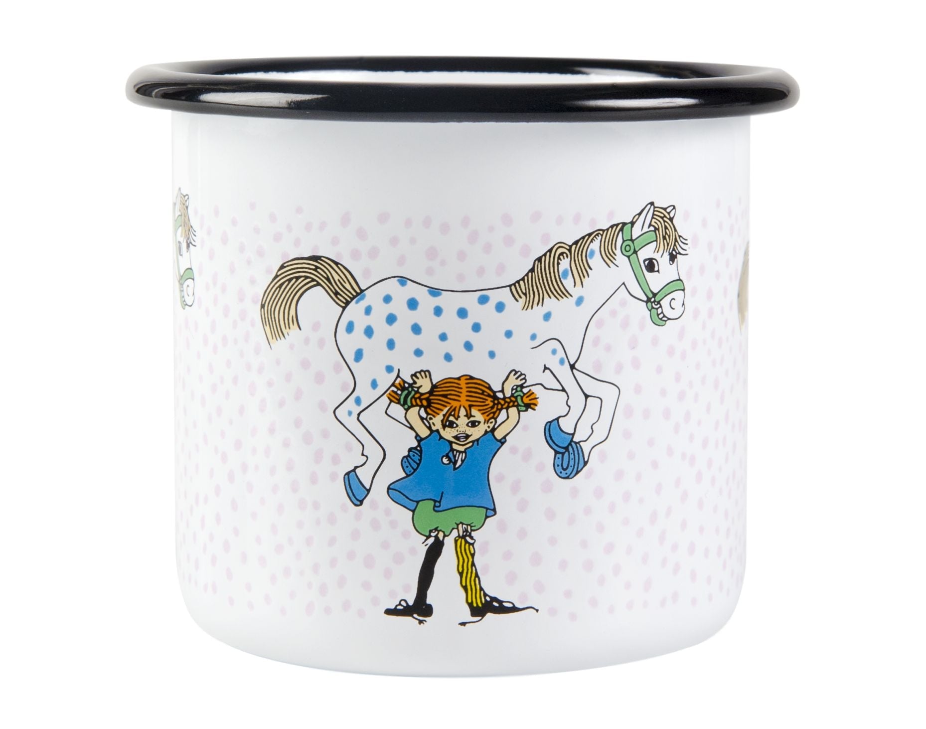 Muurla Pippi Taza de esmalte de larga duración, Pippi y el caballo, blanco