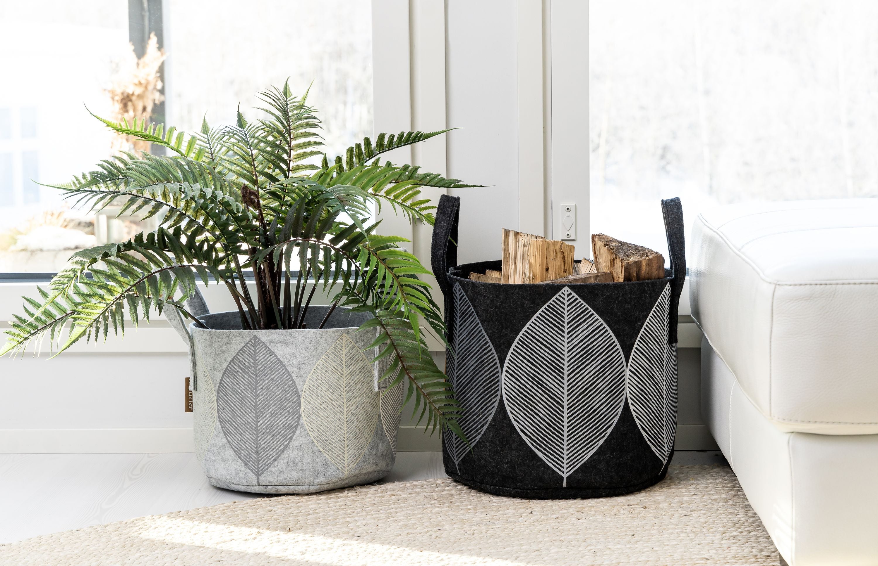 Muurla Storage Basket Leaf, gris claro