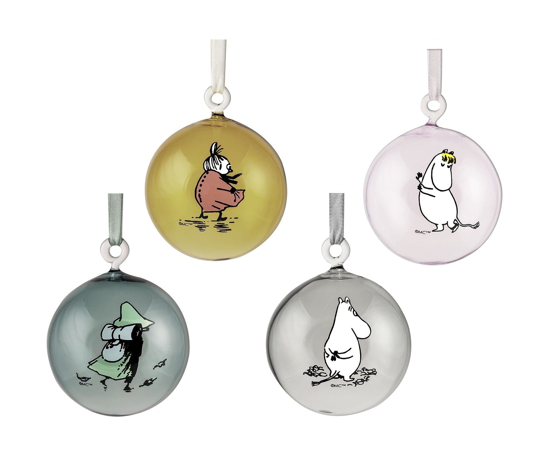Bola de decoración de vidrio de Muurla Moomin Originals, juego de regalos de 4 pcs