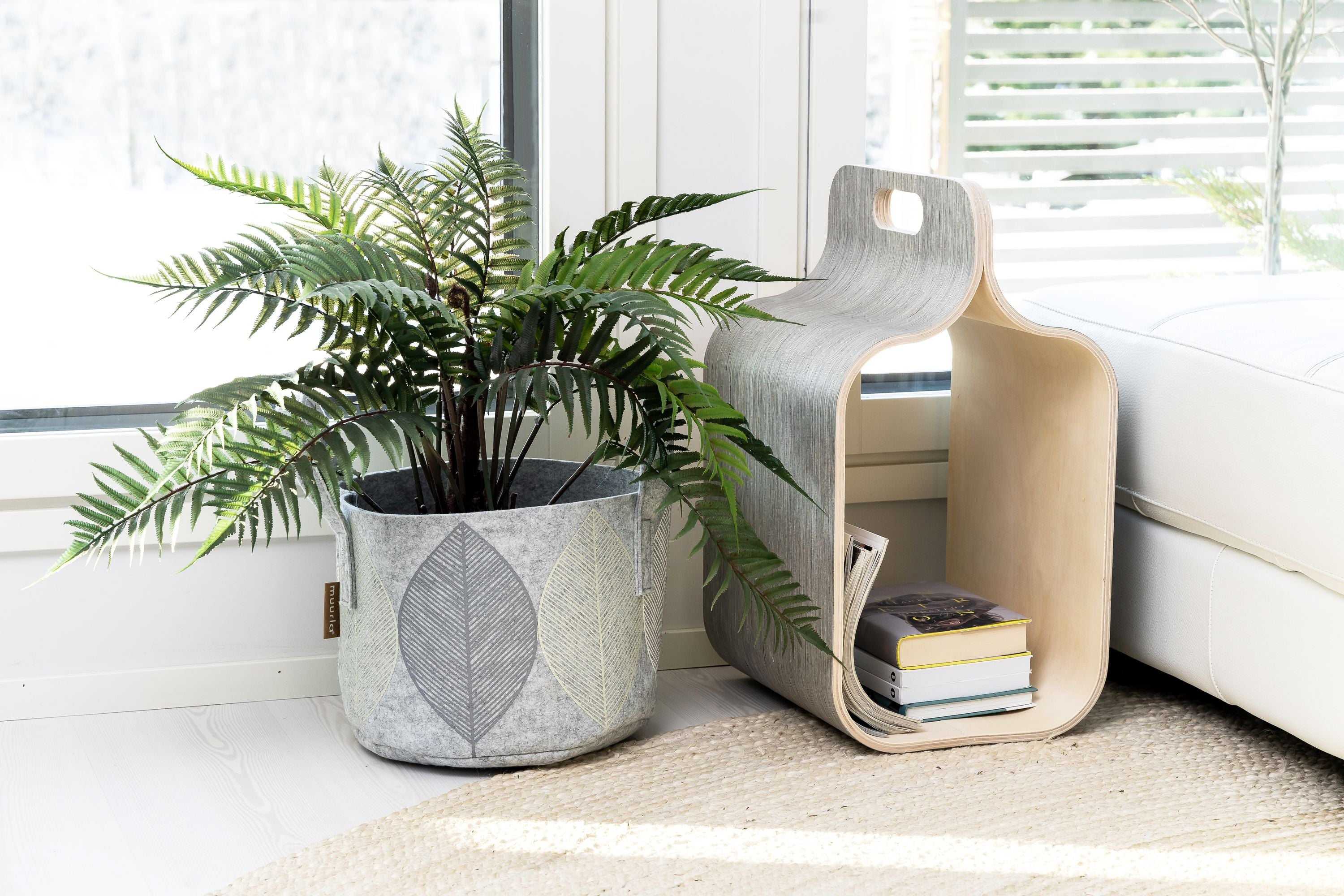 Muurla Storage Basket Leaf, gris claro