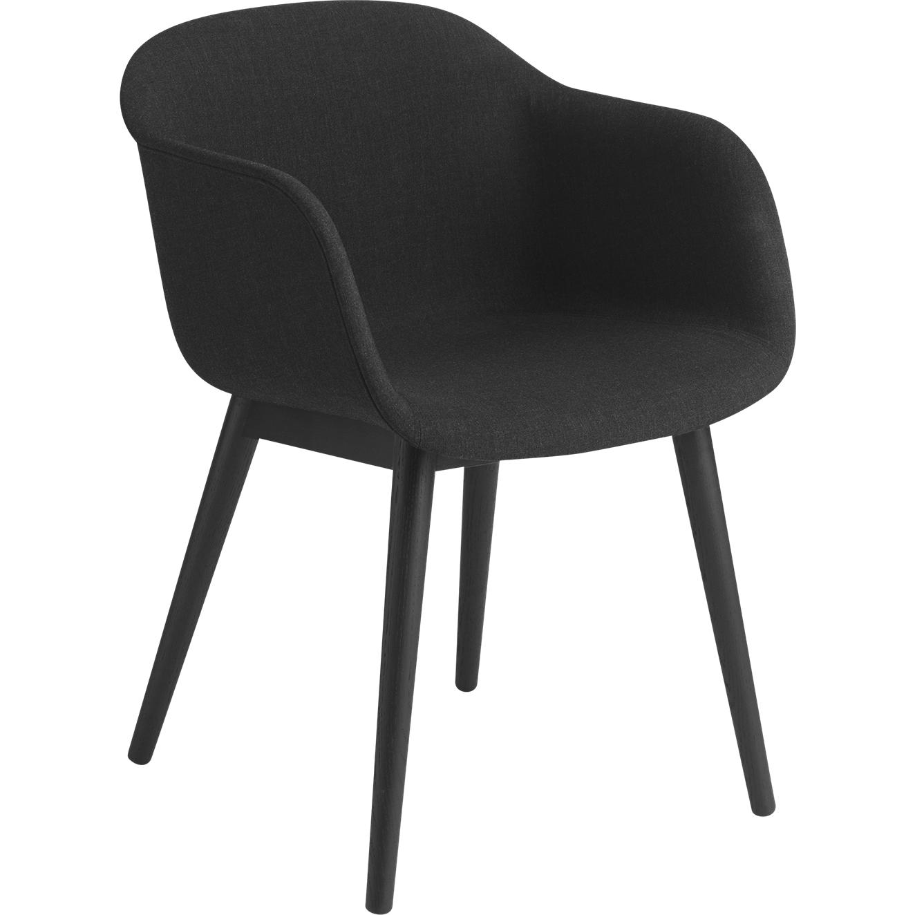 Muuto vezel fauteuil houten benen, stoffen stoel, zwart