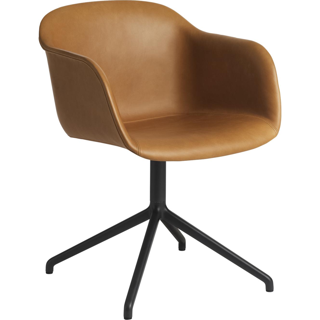 Base giratoria de sillón de fibra muuto, asiento de cuero refino, coñac marrón