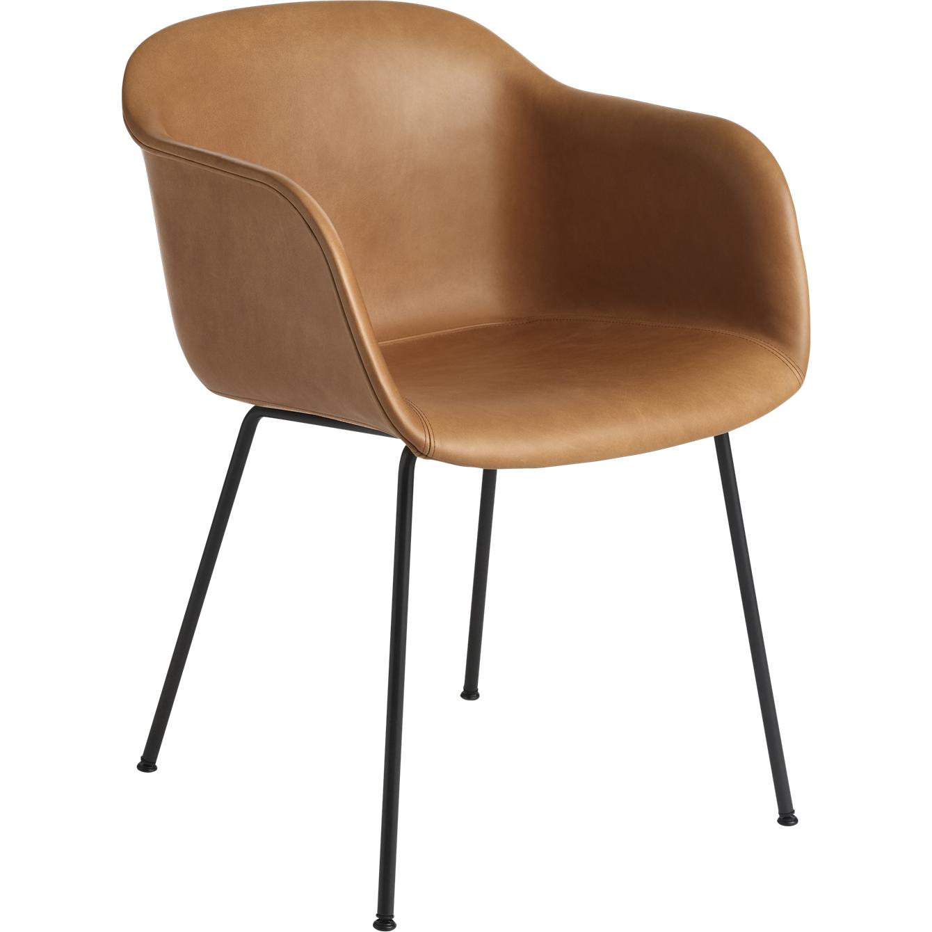 Base de tubo de sillón de fibra muuto, asiento de cuero, cuero de coñac/ negro