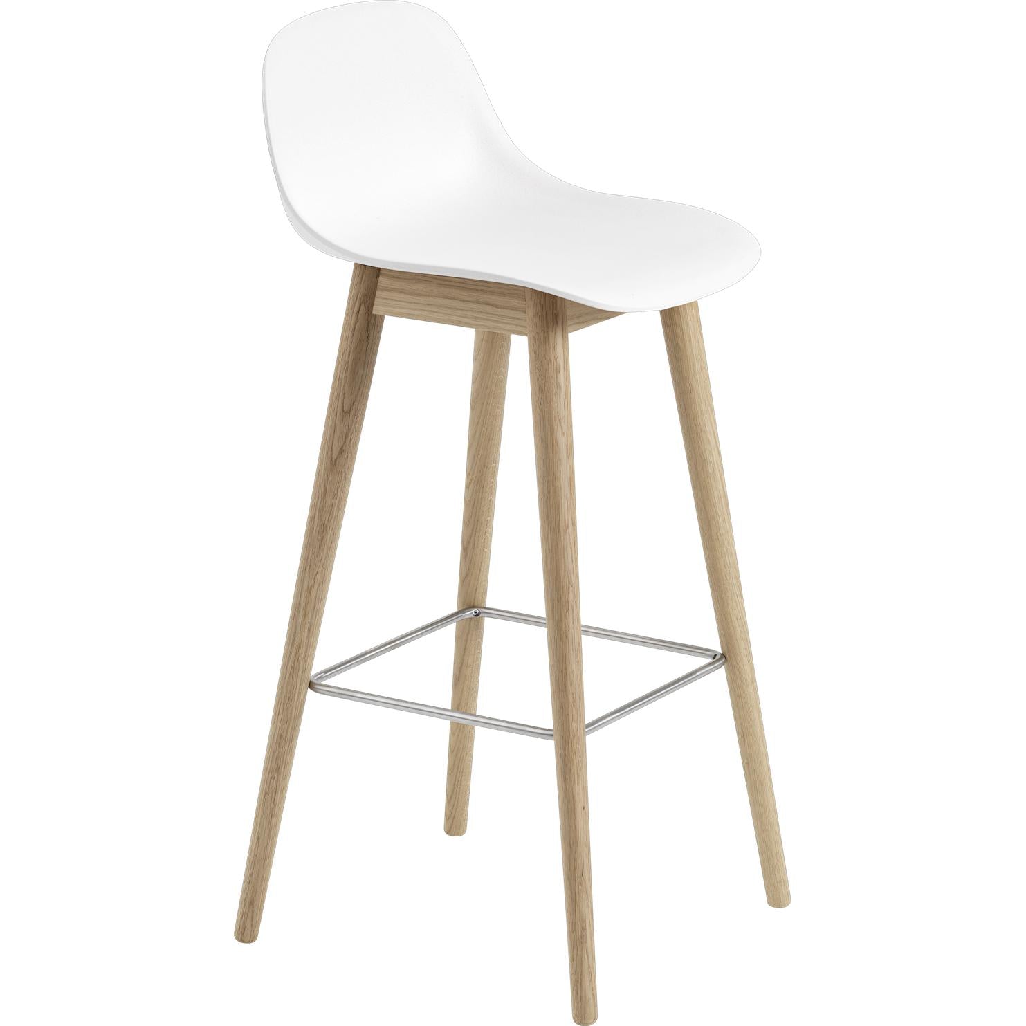 Muuto Fiber Bar Chair With Backrest Wooden Legs, Fiber/Leather Seat, White/Oak