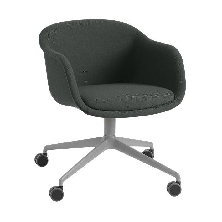 Muuto Fiber Conference Armchair, Swivel Frame With Wheels, Twill Weave 990/Grey
