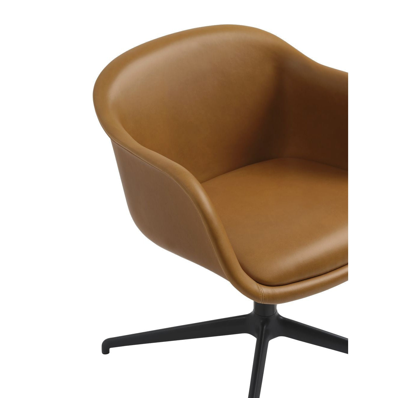 Muuto Fiber Conference Armchair, Swivel Frame, Cognac Refine Leather/Black