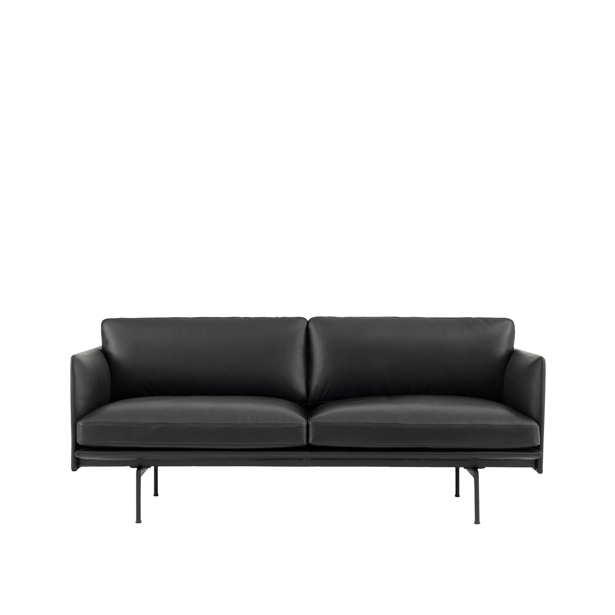 Muuto Outline Sofa 2 Personer, læder, sort forfinet læder