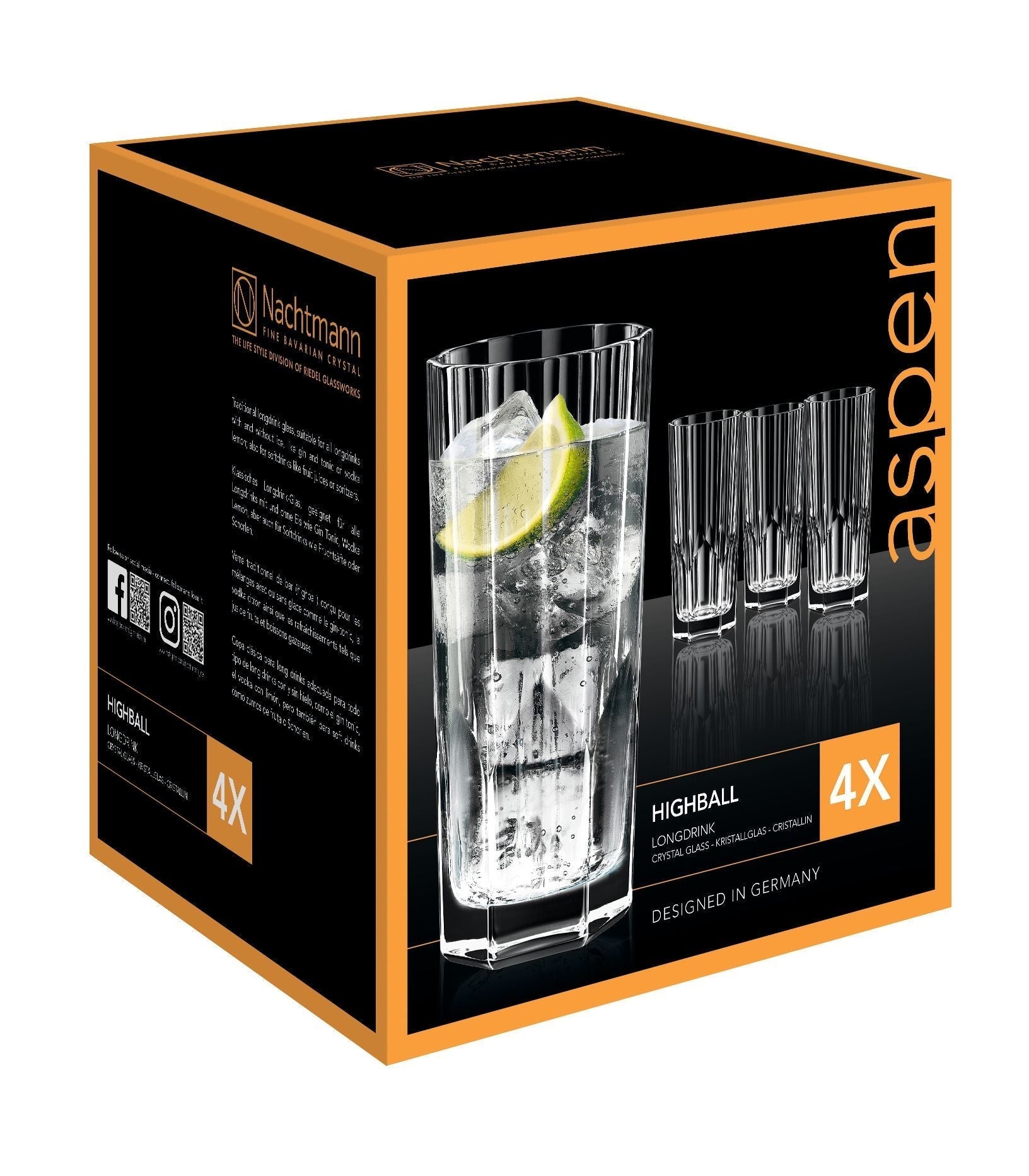 Nachtmann Aspen Long Drink Glass 309 ml, conjunto de 4