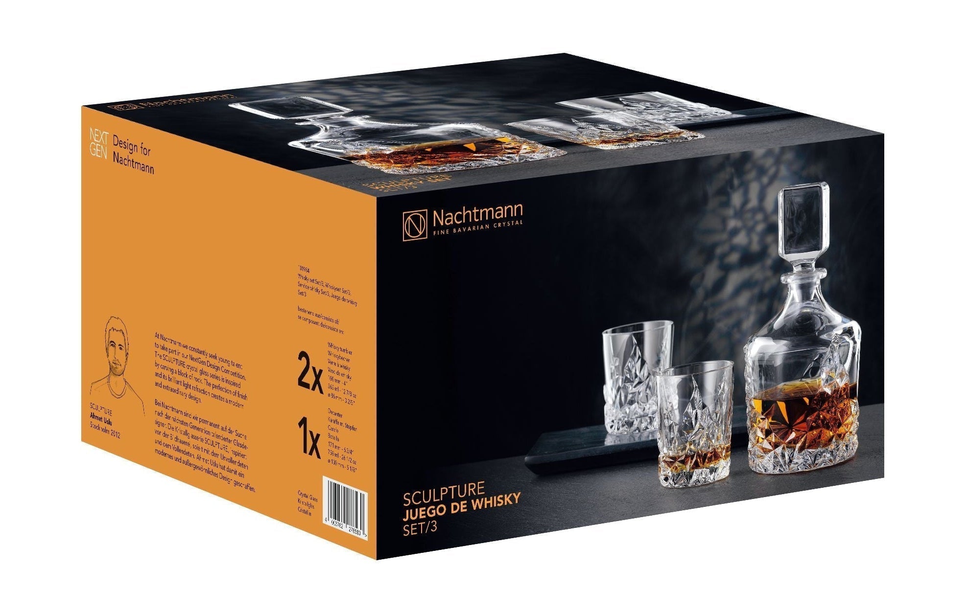 Nachmann Sculpture Whiskey Set, Carafe + 2 Brille