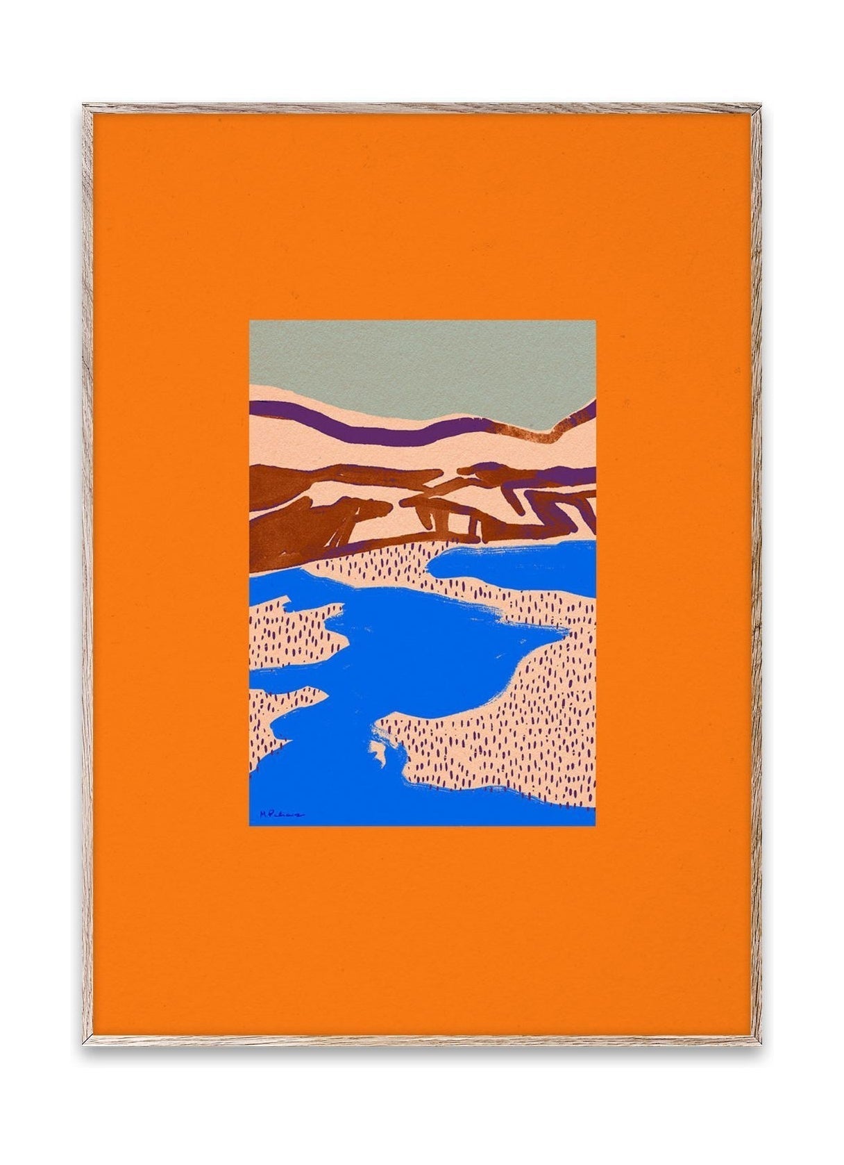 Cartel de paisaje azul colectivo colectivo de papel, 50x70 cm