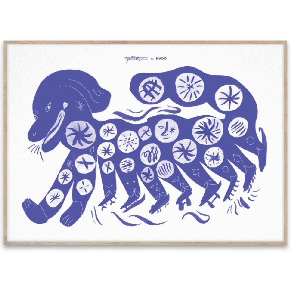 Affiche de chien chinois collectif de papier 30x40 cm, bleu