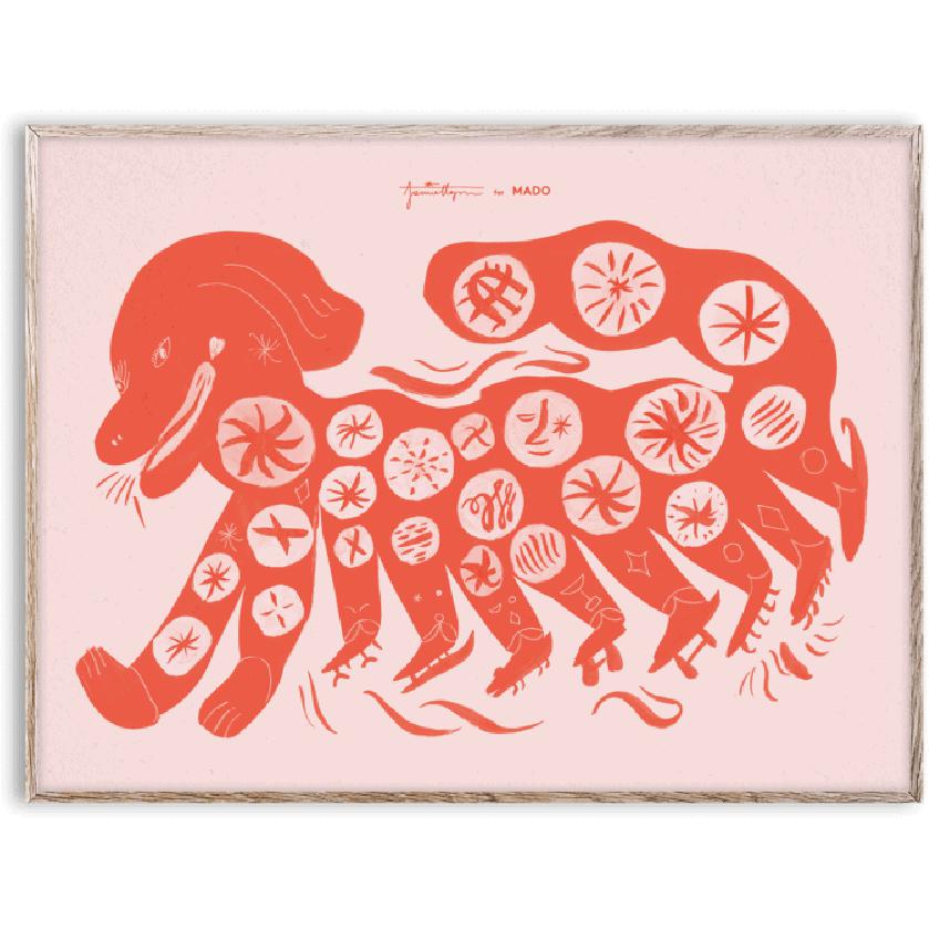 Affiche de chien chinois collectif de papier 30x40 cm, rouge