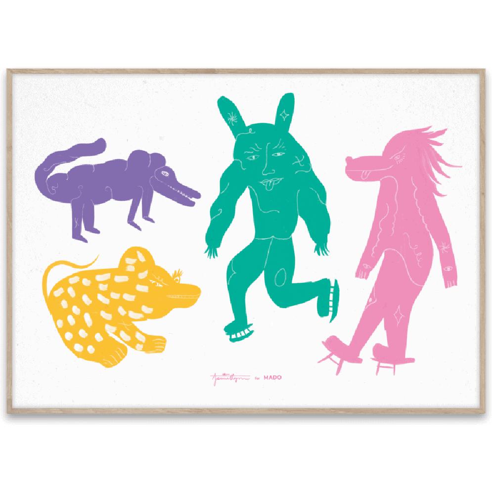 Paper Collective Four Creatures Affiche 50x70 cm, multicolore