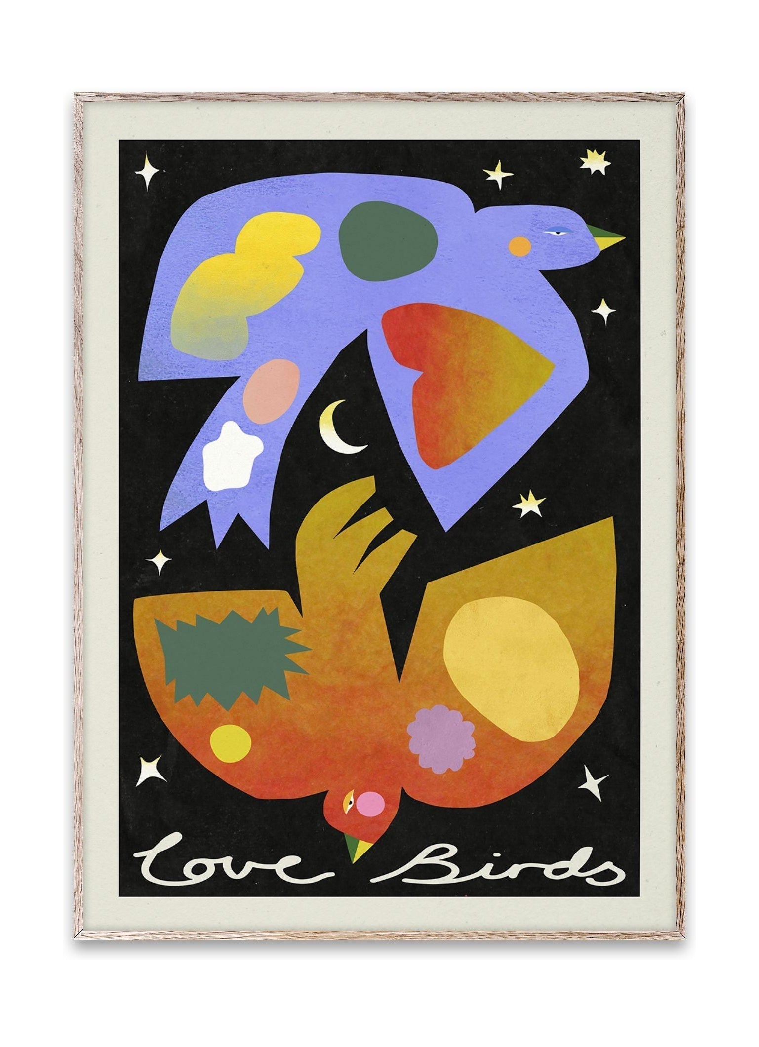 Cartel de pájaros de amor colectivo de papel, 30 x40 cm