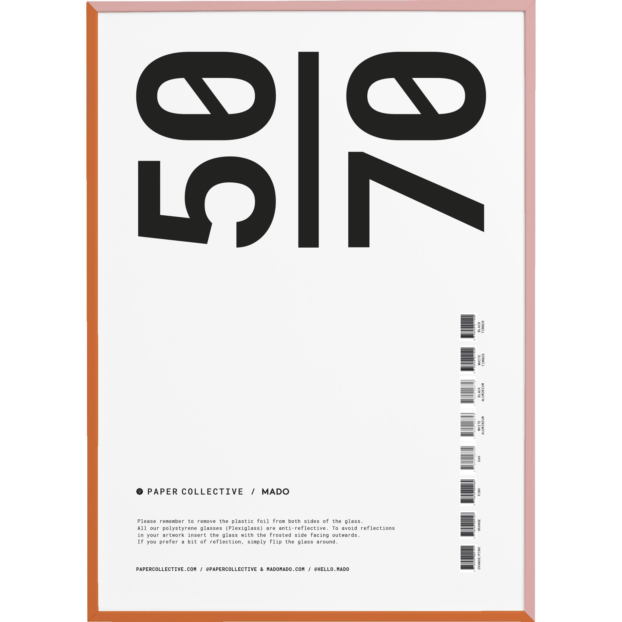 Papirkollektiv ramme eg med akrylglas 50x70 cm, lyserød/orange