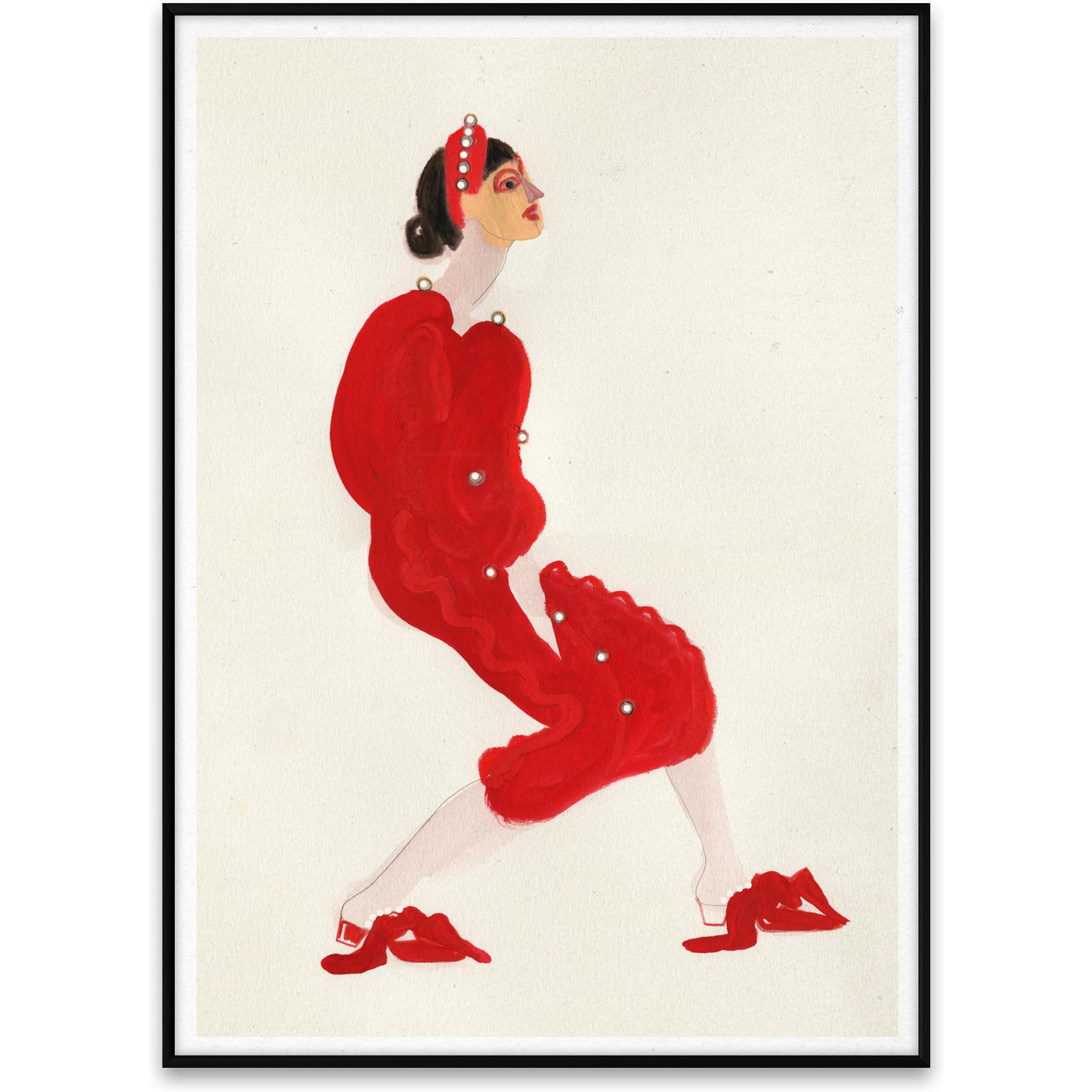 Papirkollektiv rød med perlerplakat, 30x40 cm