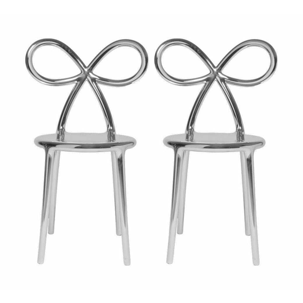 QEEOOO Ribbon Chair Metal Finish By Nika Zupanc Set de 2, argent