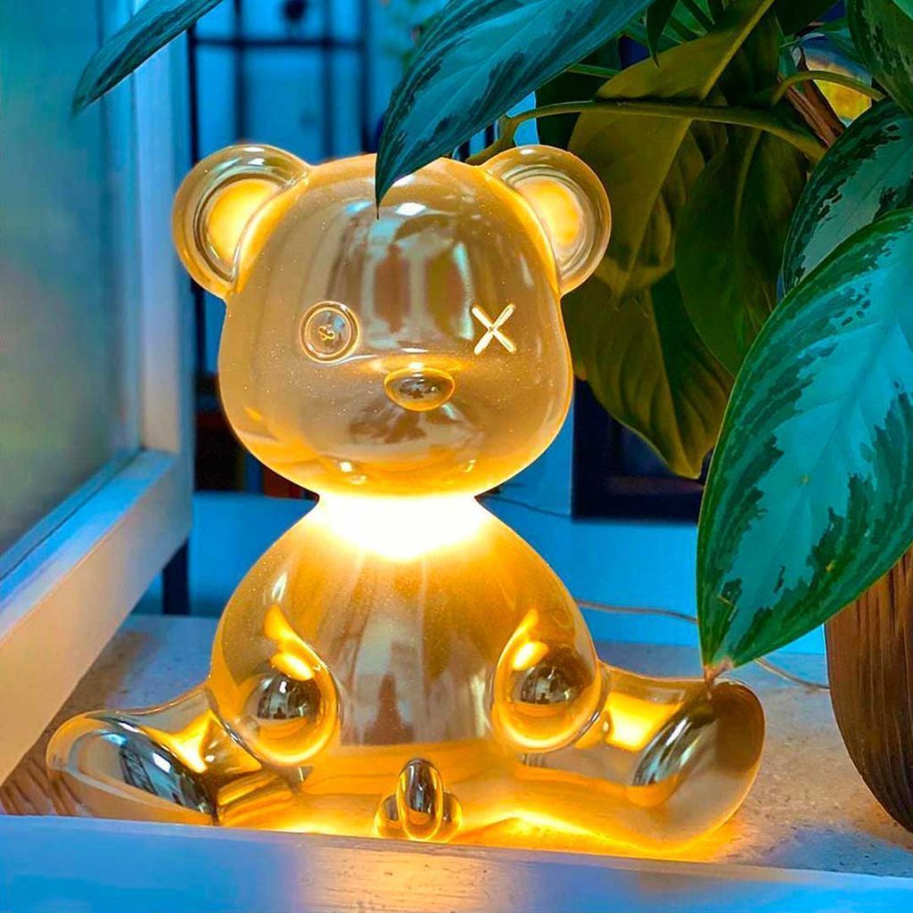 Lampe de table de garçon en peluche en peluche avec finition en métal de câble, or