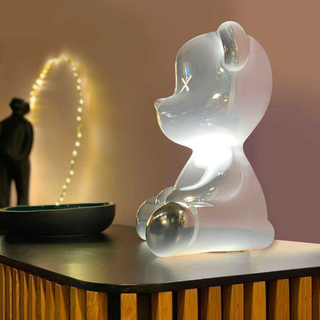 Lampe de table de garçon en peluche en peluche avec finition en métal de câble, argent